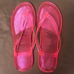 Hot pink jelly thong sandals
